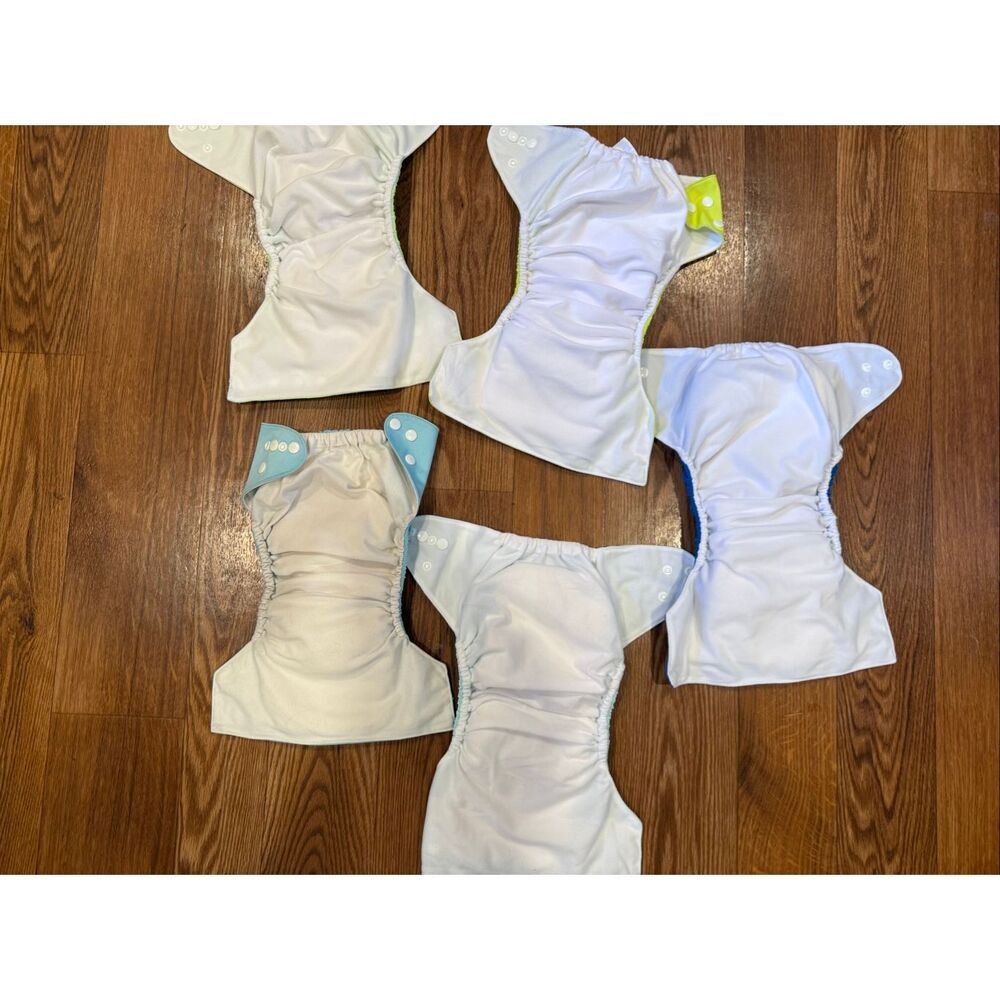 Lot of 5 Alva Baby Multicolor Reusable Pocket Cloth Diapers Adjustable One Size - Picture 3 of 4